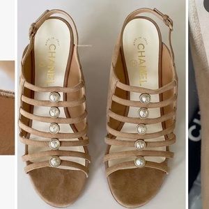 Chanel Suede High Sling back heel wedding Sandal